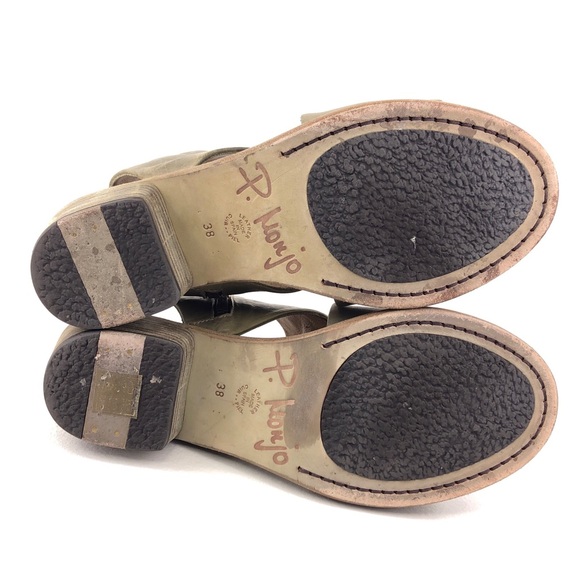 P. Monjo Olive Leather Cutout Zip Ankle Sandals EUR 38 - Picture 7 of 12